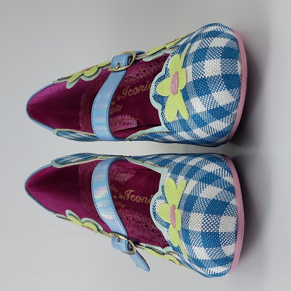 Irregular Choice Blue Gingham Floral Mary Jane Heels - Picture 3 of 15